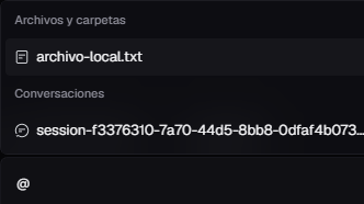 Referencias con arroba: archivos, carpetas y conversaciones
